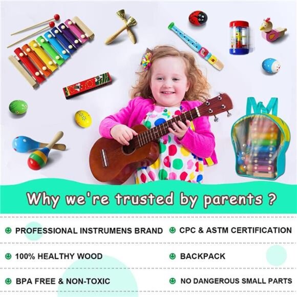 Toddler Musical Instruments,Wooden Percussion Instruments Toy for Kids Baby - Picture 4 of 7